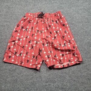 NBN Gear Swim Shorts Mens Medium Red Monkey Print Quick Dry Mesh Lined Polyester